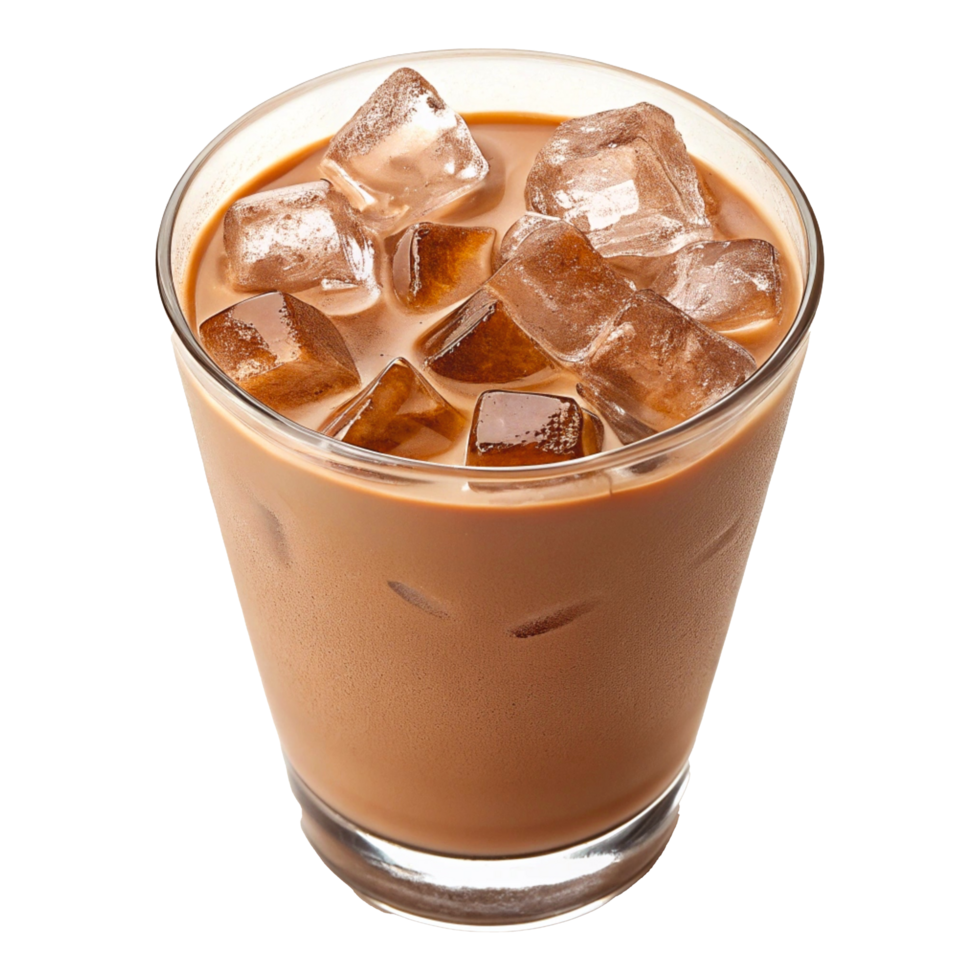 High-Resolution Photorealistic Iced Coffee with Ice Cubes and Creamy Brown Beverage png