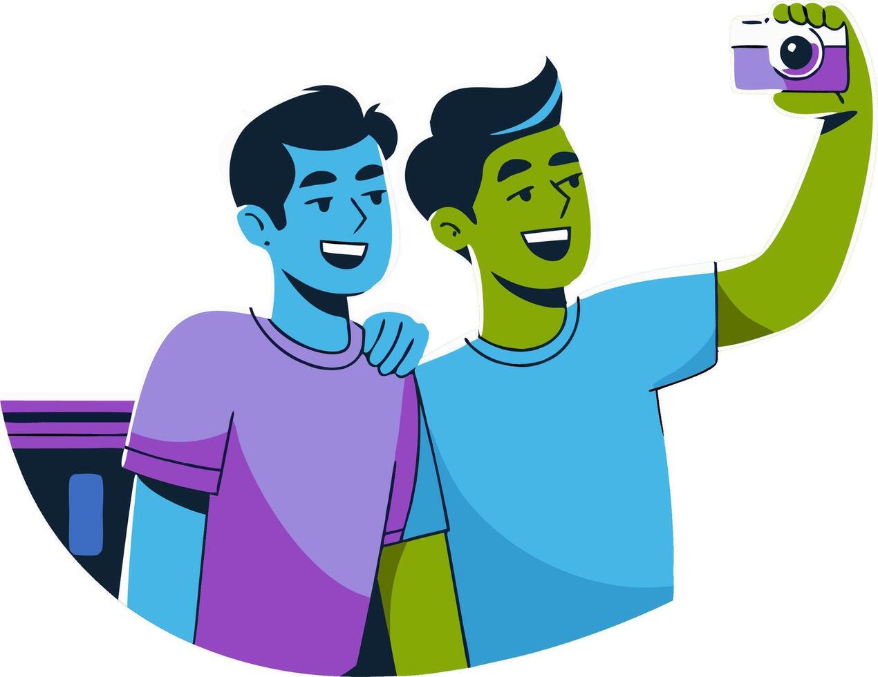 Colorful Friends Taking Selfie Illustration for Social Media and Friendship Themes vector