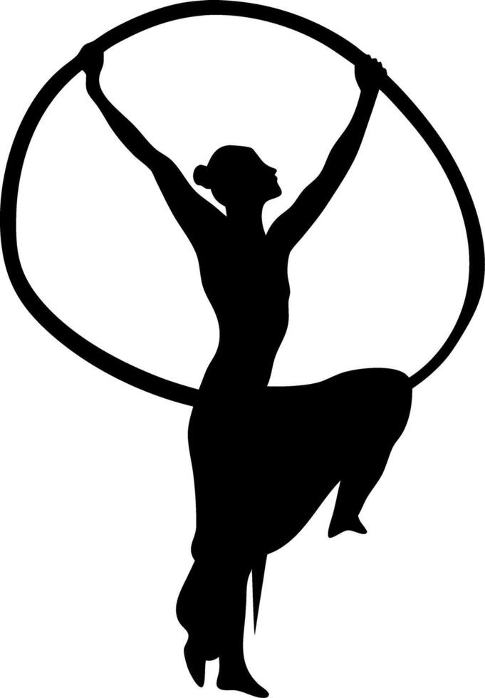 Silhouette Circus Performer Aerial Hoop Pose for Artistic Design vector