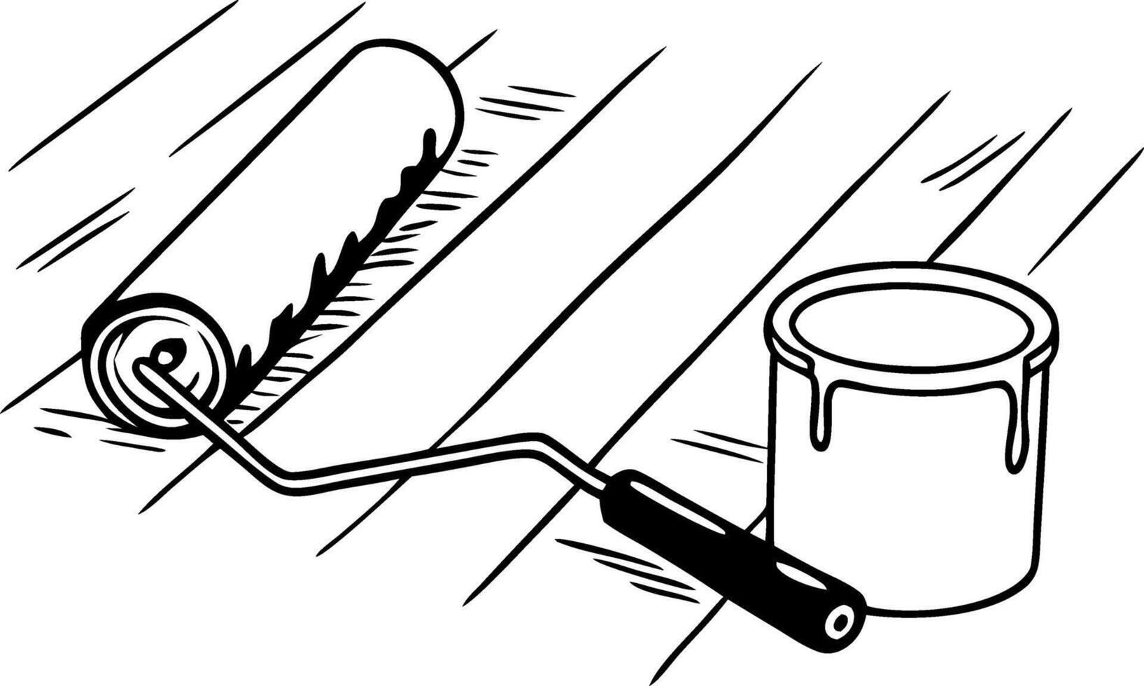 Paint Roller and Bucket Line Art for Creative Design and DIY Projects vector