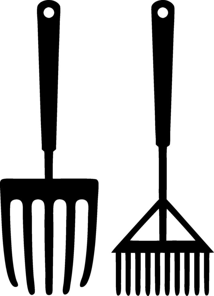 Garden Tools Silhouette Fork and Rake Illustration for Agriculture and Design Projects vector