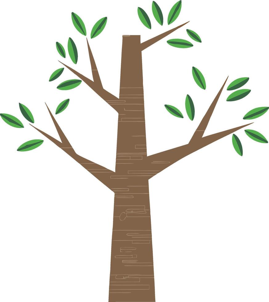 Simple Brown Tree Illustration with Green Leaves Art Graphic vector