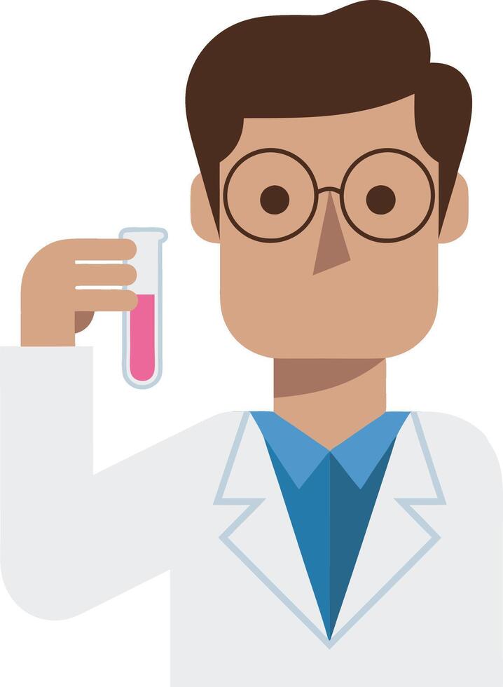 Scientist Cartoon Character Holding Test Tube in Lab Coat Illustration vector