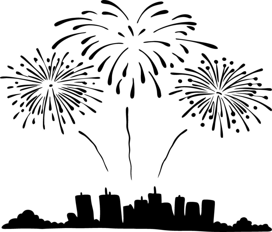 Fireworks Display Silhouette Over City Skyline Illustration vector