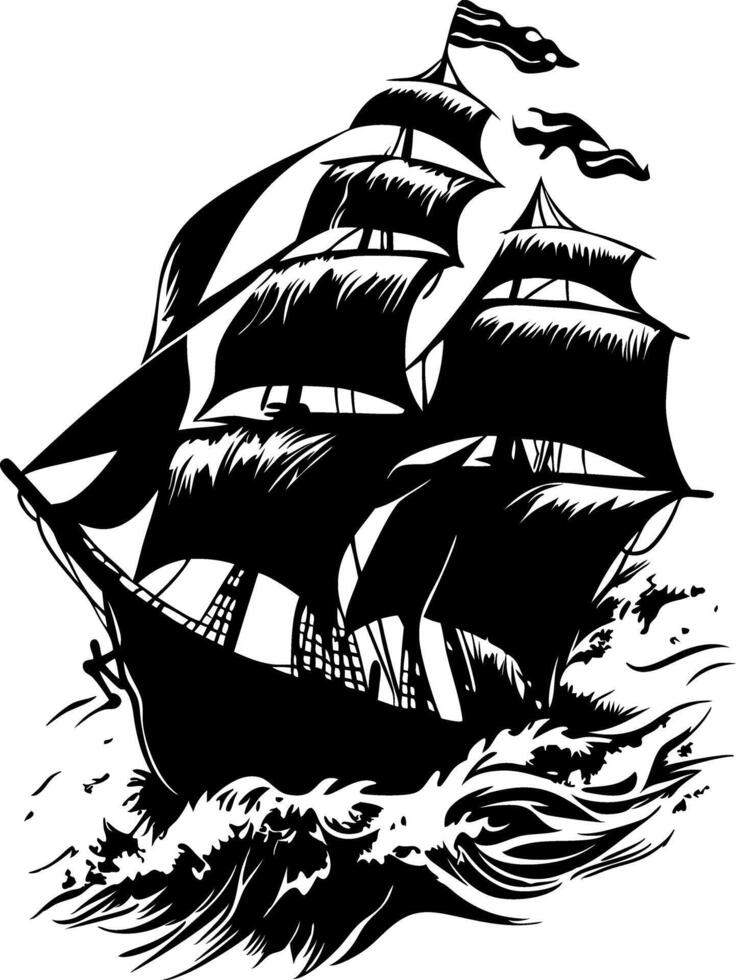 Vintage Sailing Ship in Stormy Sea Illustration for Nautical Designs vector