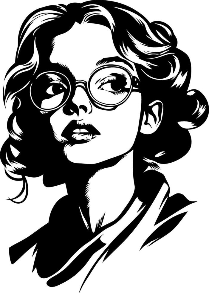 Vintage Woman with Glasses Retro Style Illustration for Art and Design Projects vector