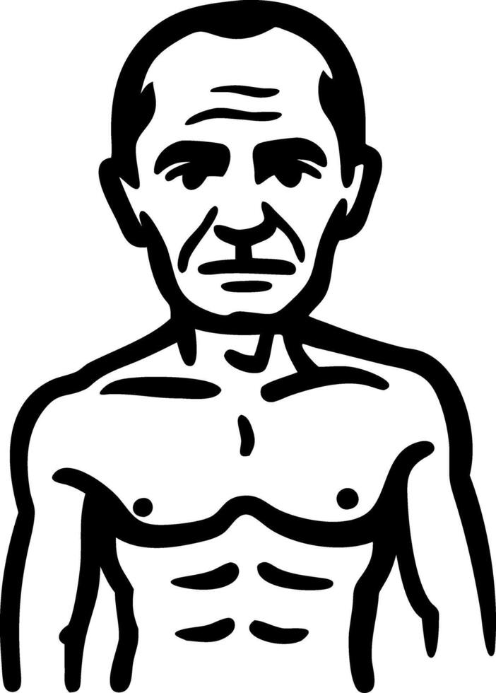 Bold Line Art Illustration of Elderly Man with Muscular Chest for Tattoo or Design Use vector