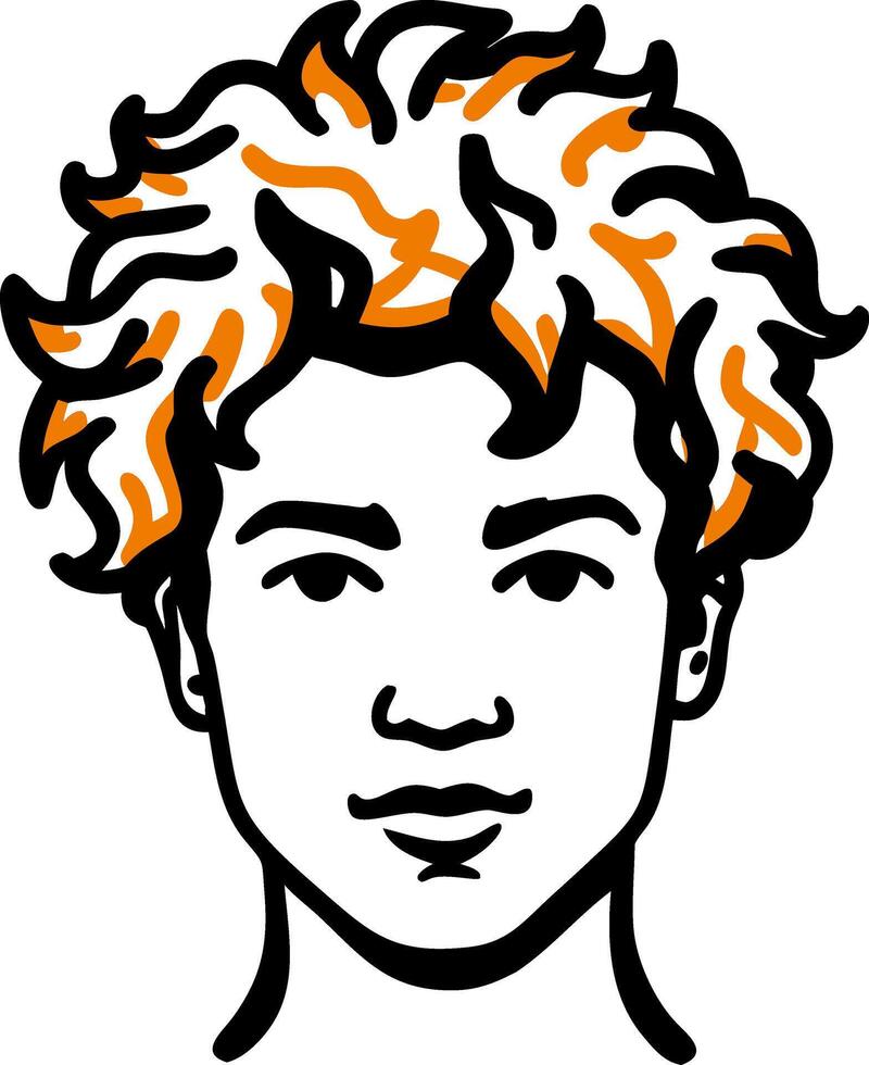 Bold Illustration of Person with Curly Hair and Orange Highlights vector