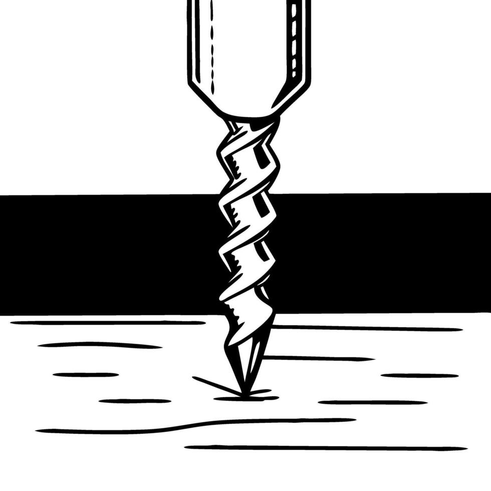 Closeup Drill Bit Penetrating Surface for Carpentry and Construction Illustration vector