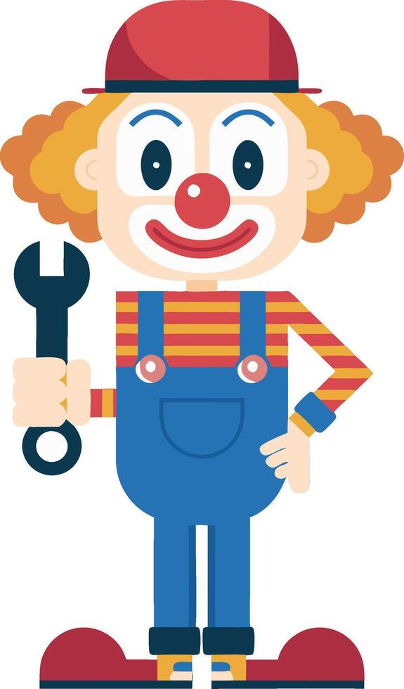 Cartoon Clown with Wrench in Overalls Illustration for Kids Activities vector