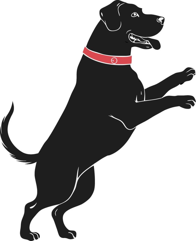Black Dog Jumping Silhouette with Red Collar for Design and Decoration vector