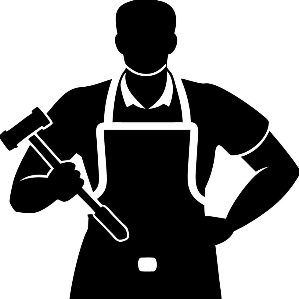 Blacksmith Silhouette Holding Hammer in Apron for Craft and Metalwork Design vector