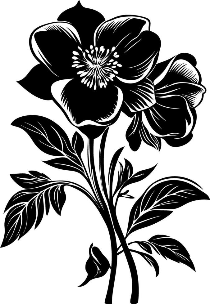 Black Silhouette Floral Design Art for Tattoo or Coloring Book vector