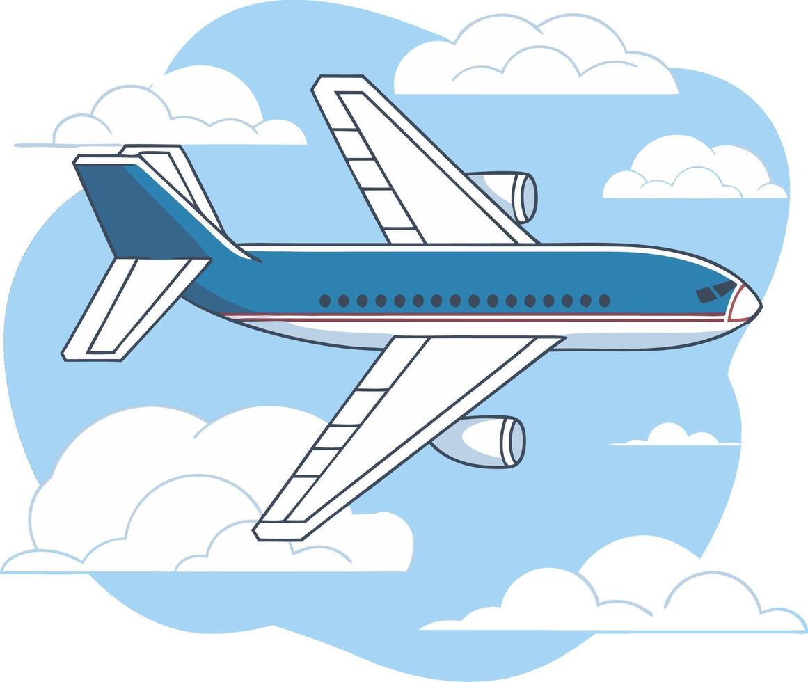 Blue Airplane Flying Through Clouds Illustration for Design and Educational Uses vector