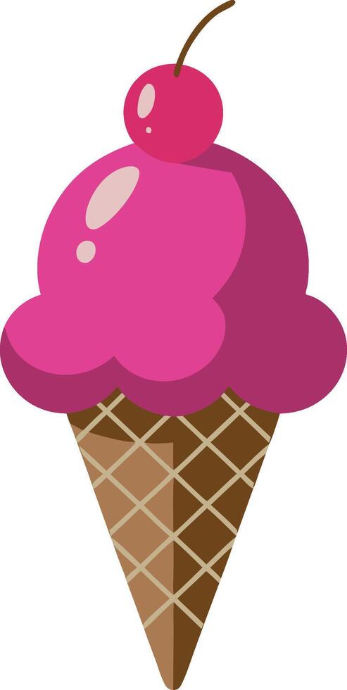 Bright Pink Ice Cream Cone with Cherry Topping Illustration vector