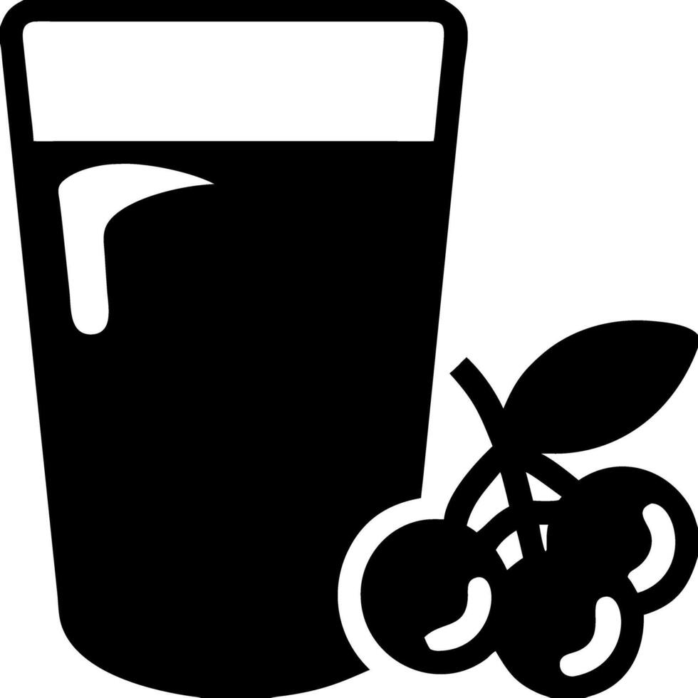 Black Silhouette Juicy Cherries and Fruit Beverage vector