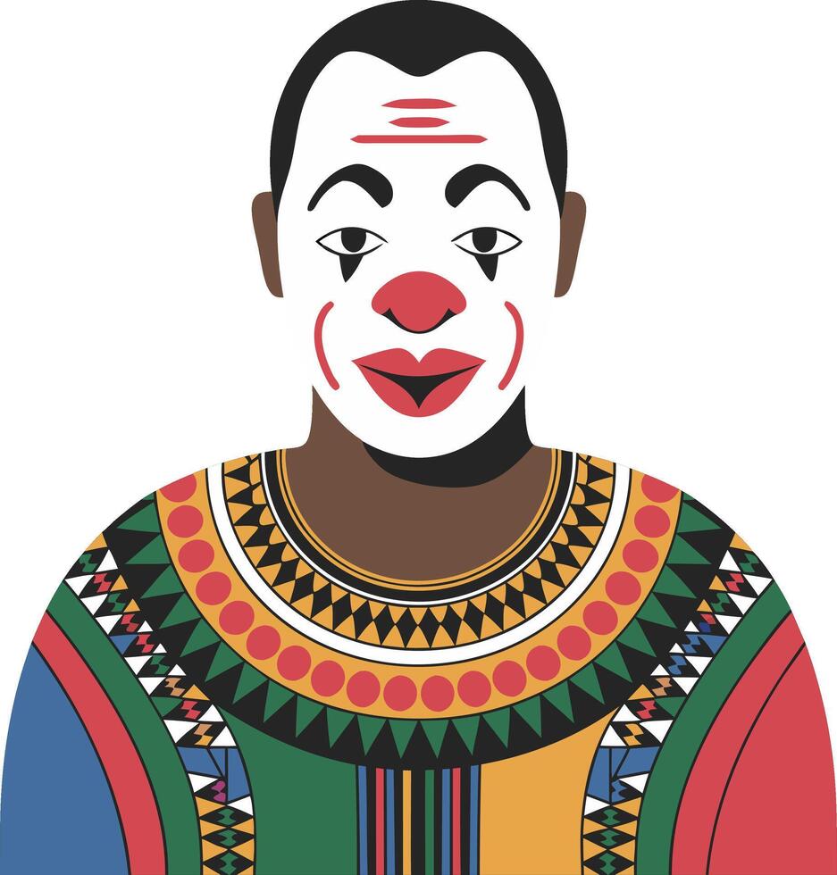 Bold Colorful Clown Face Paint on Traditional African Attire Illustration vector