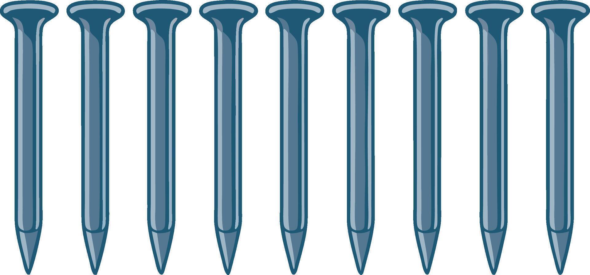 Blue Illustration of Metal Nails in a Row Useful for Construction and Design vector