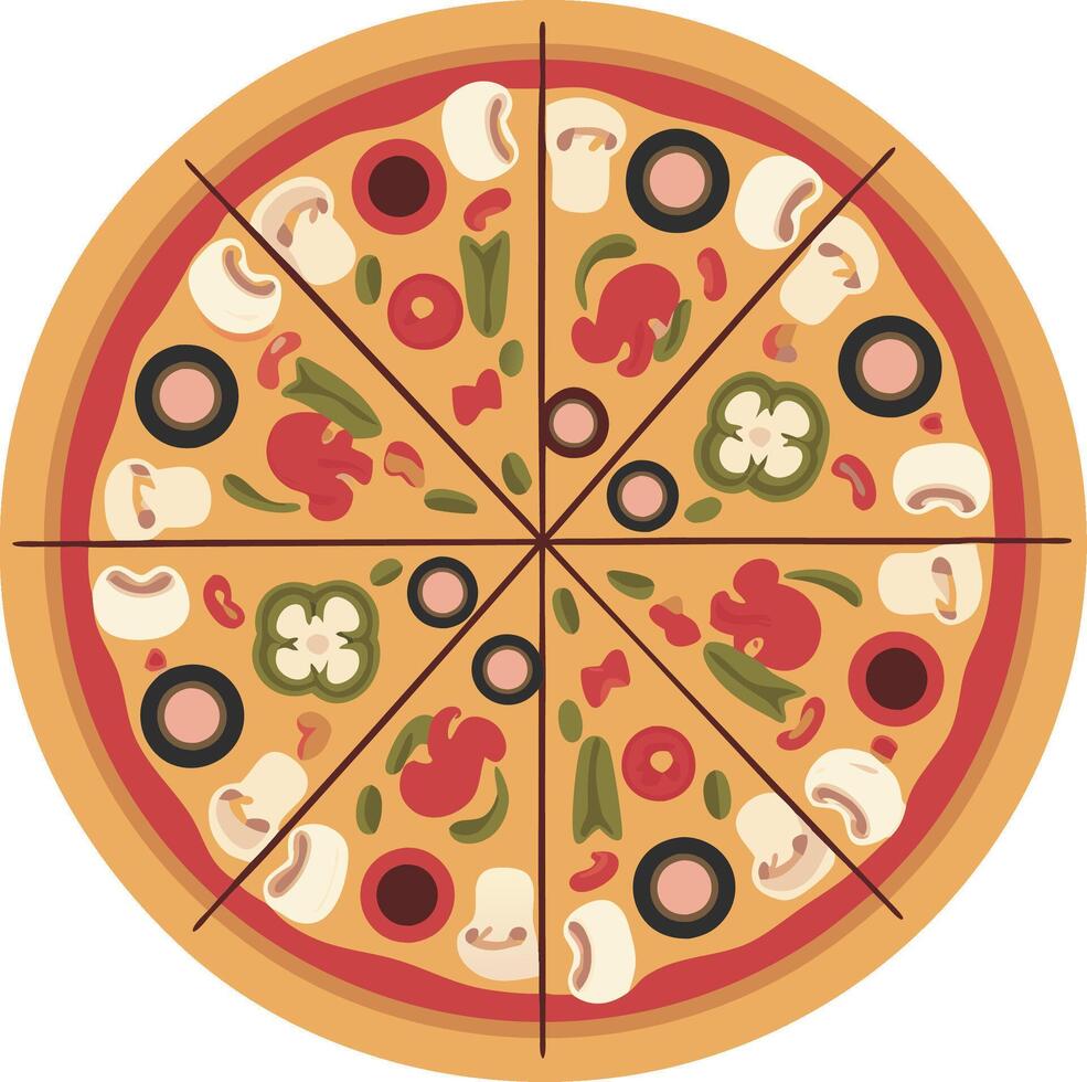 Colorful Pizza Illustration with Vegetables and Olives Top View for Design and Culinary Use vector