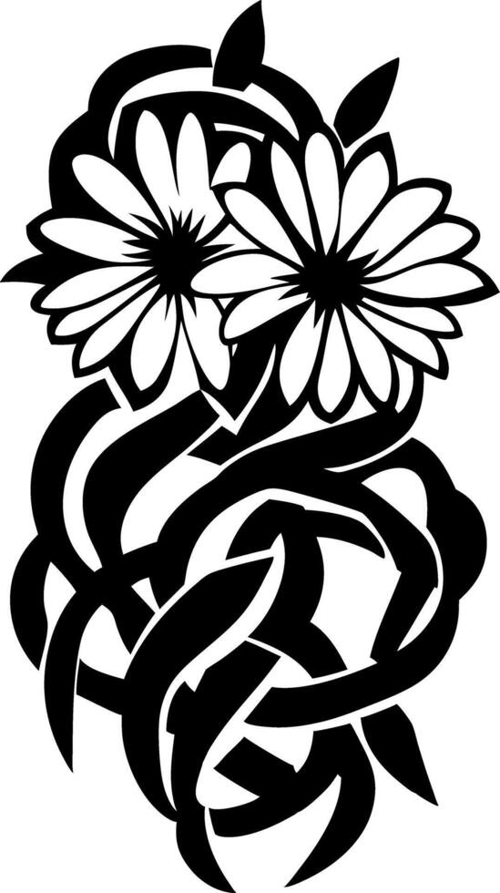 Intricate Floral Design with Daisies and Swirling Vines for Art and Tattoo Templates vector