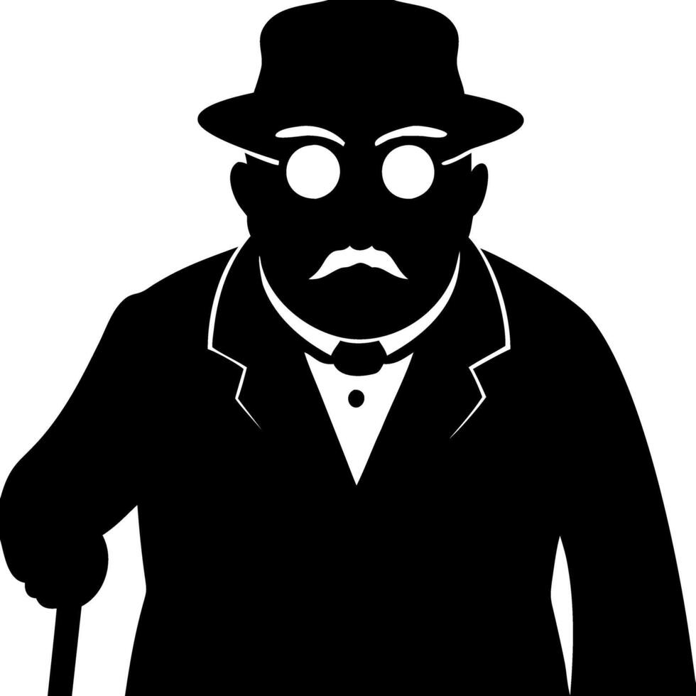 Mysterious Silhouette Man with Hat and Caneic Character Design Art vector
