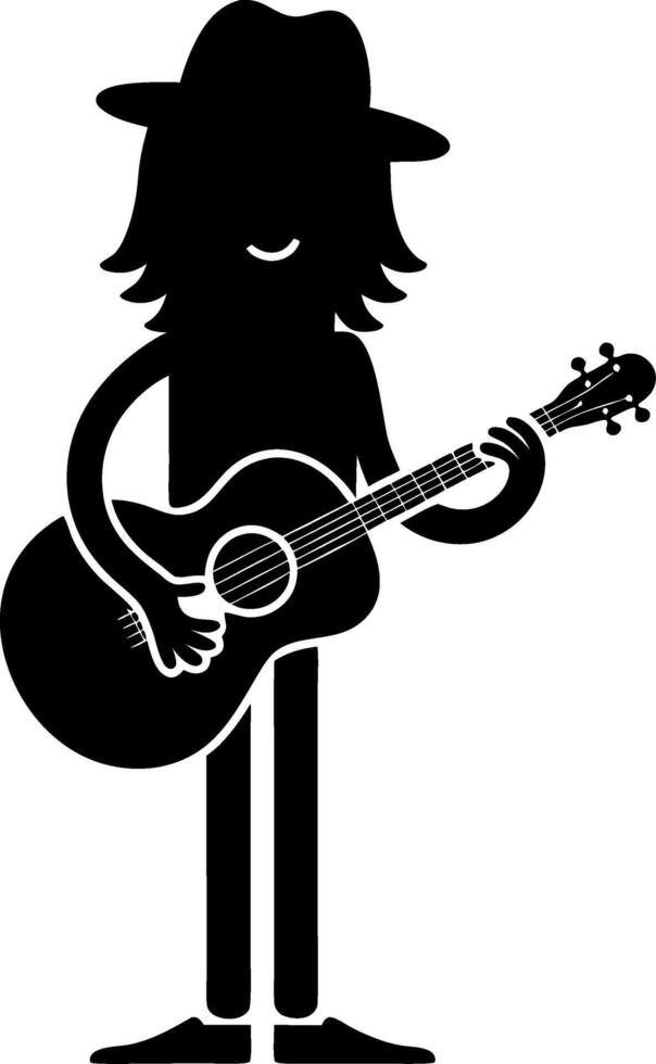 Silhouette Guitarist with Hat for Musical Themes and Art Projects vector