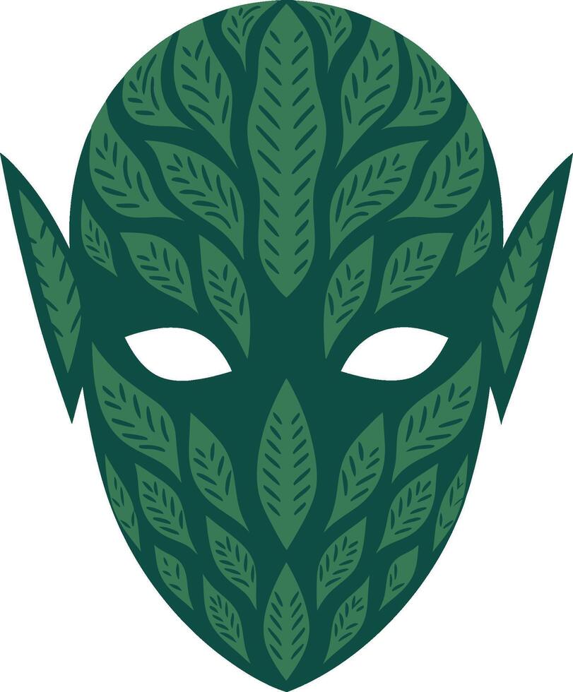 Green Leaf Patterned Elf Mask Illustration for Nature Themes vector