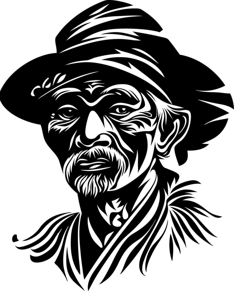 Stylized Portrait Elderly Man in Hat Art for Tattoos and Posters vector