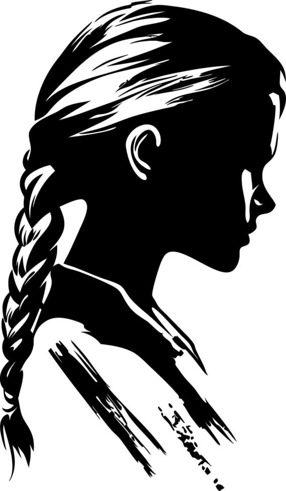 Silhouette Profile of Young Girl with Braid Art Design vector