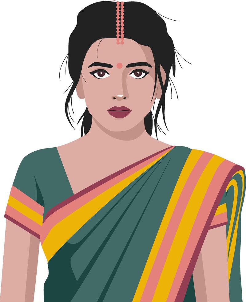 Traditional Indian Woman Wearing Colorful Saree Illustration vector