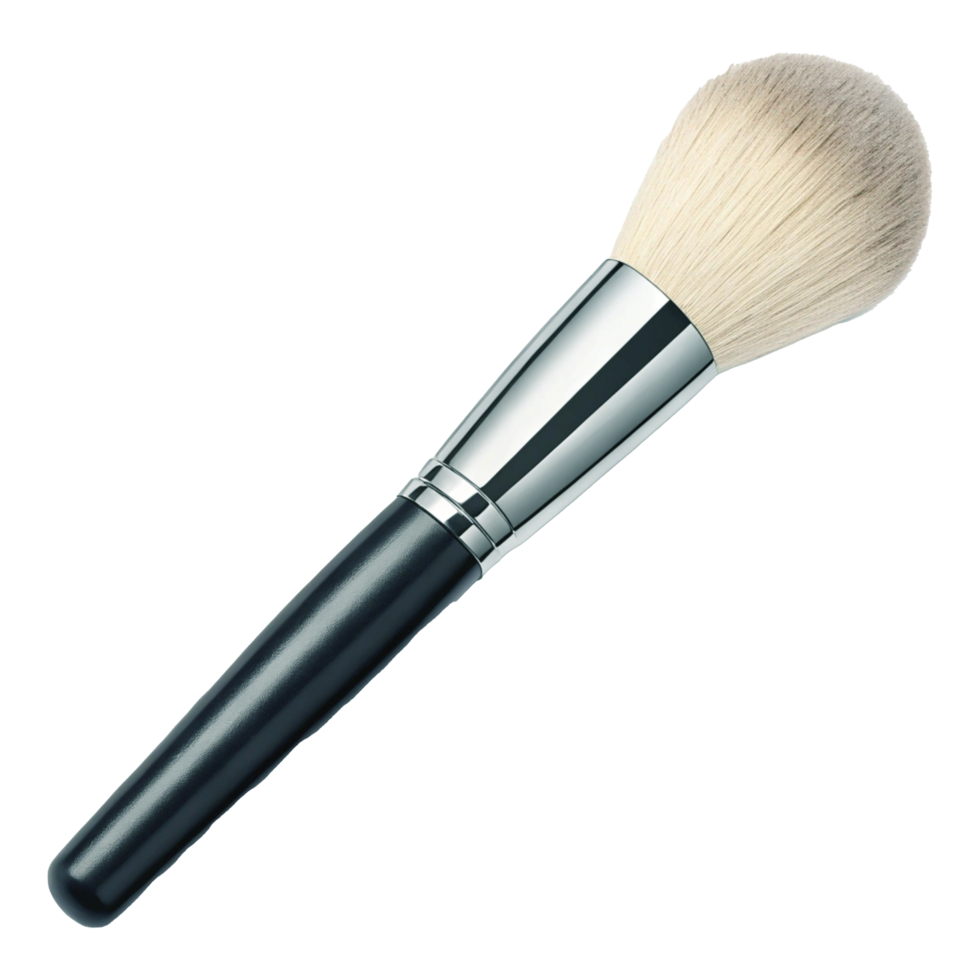 High-Quality Makeup Brush with Soft White Bristles and Silver Ferrule png