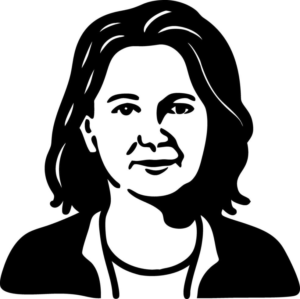 Monochrome Portrait of Woman with Neutral Expression and Wavy Hair vector