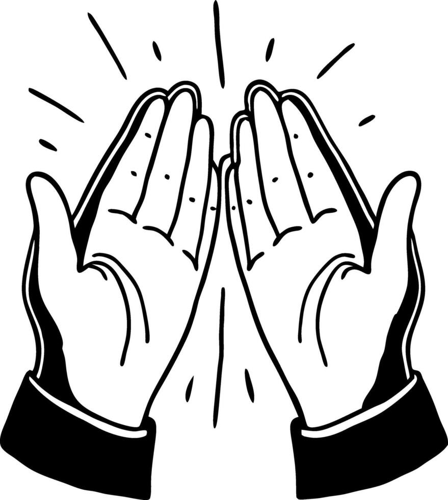 Illustration Uplifted Hands in Prayer with Radiating Lines Symbolizing Hope vector