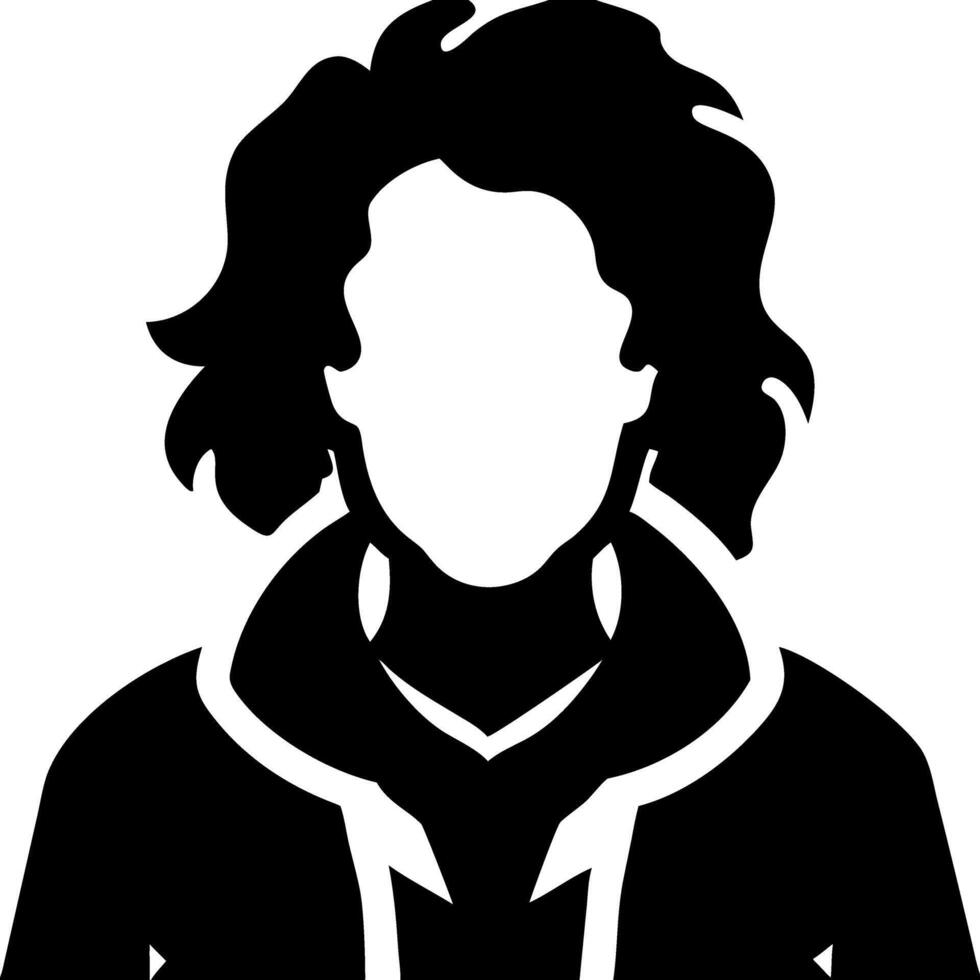 Silhouette of Person with Curly Hair and Jacket for Artistic and Design Usage vector