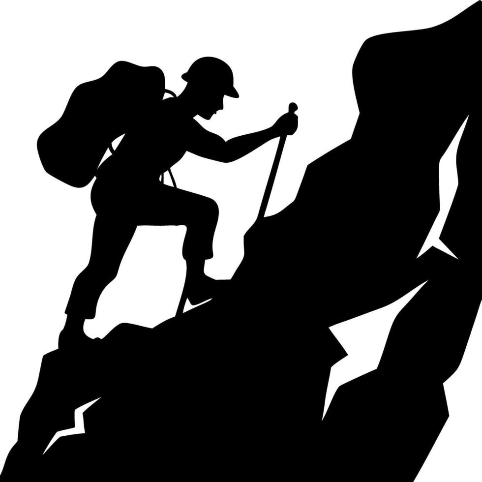 Silhouette of Adventurous Rock Climber Ascending Steep Mountain Path vector