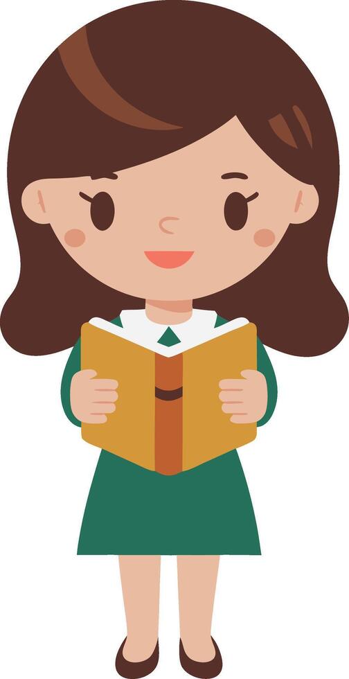 Cute Girl Reading Book Illustration for Educational Material and Kids Design vector