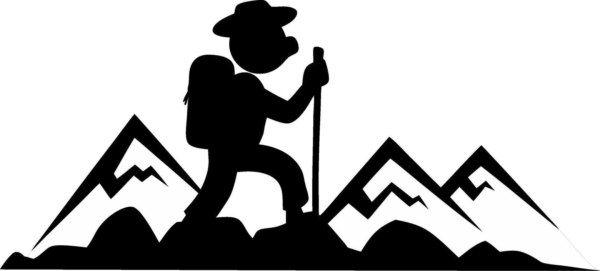 Hiker Silhouette with Mountain Peaks in for Outdoor Adventure Themes vector