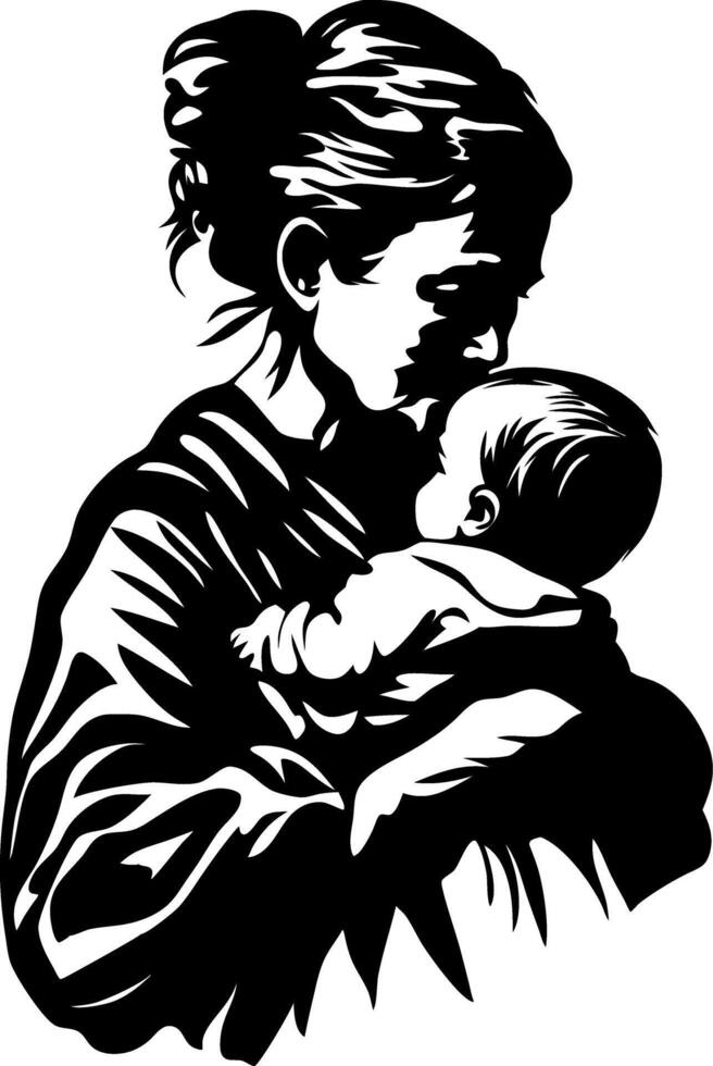Mother Embracing Baby Silhouette Art for Family Love Concepts vector