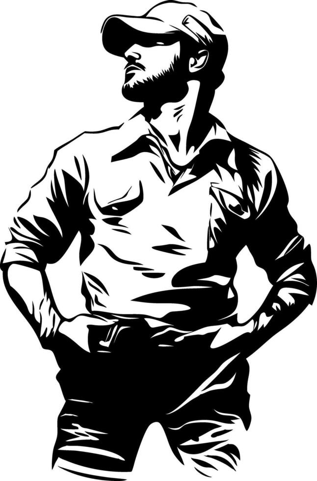 Stylized Portrait of Confident Man in Cap with Hands on Hips vector