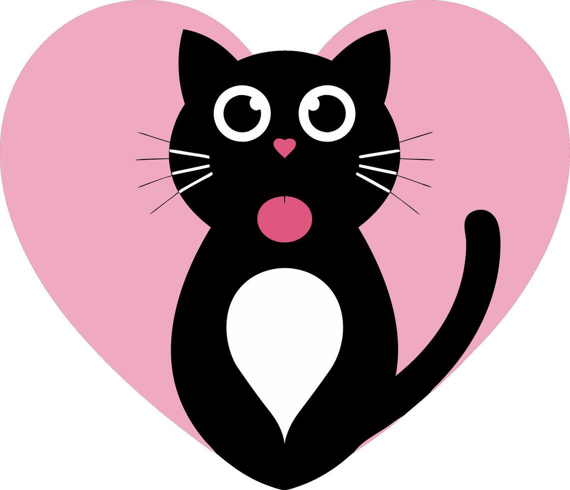 Cute Black Cat with Heart Shape Background Design for Valentine's Day vector