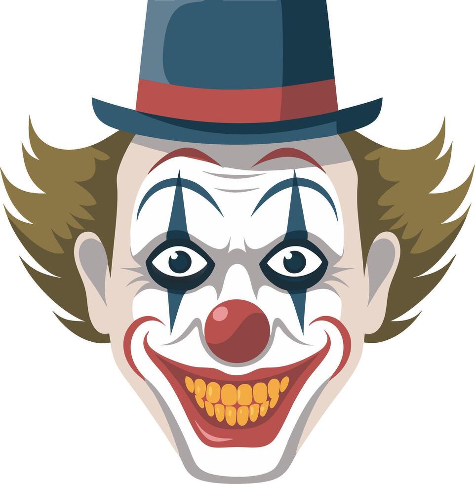 Creepy Clown Face Illustration with Hat and Painted Smile for Halloween Designs vector