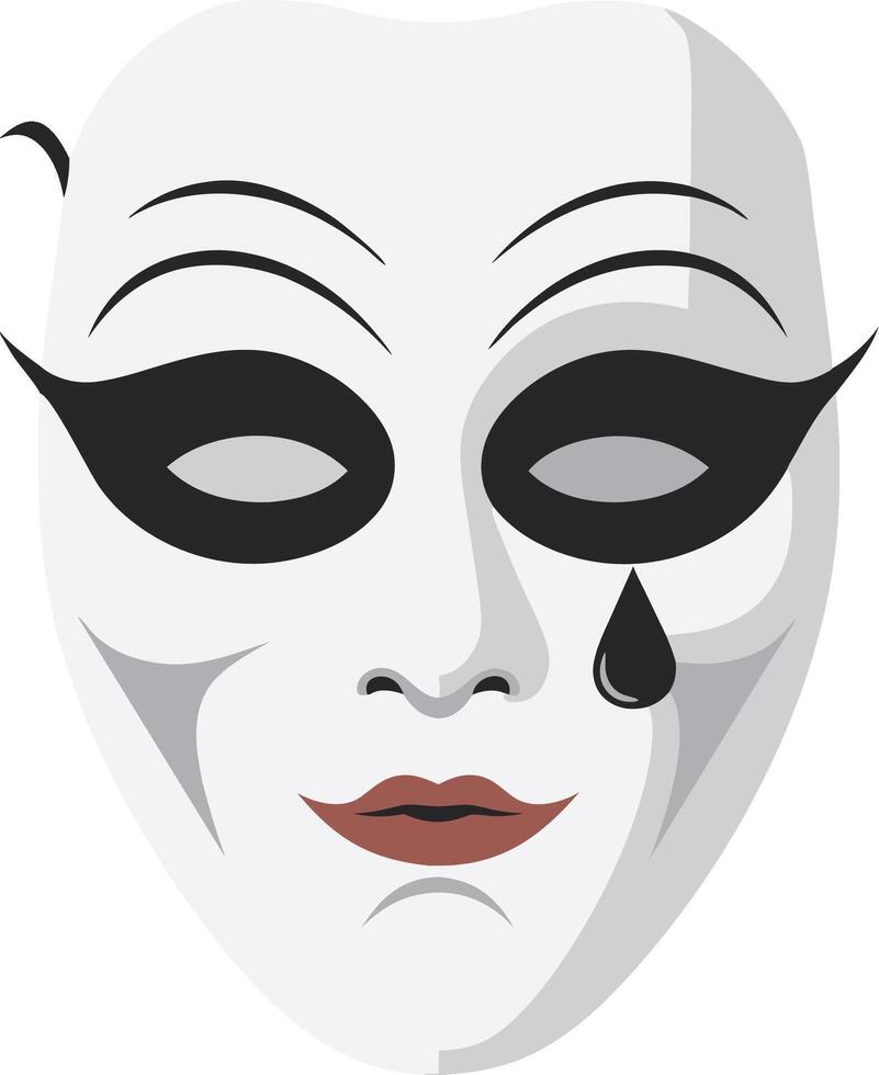 Dramatic White Theater Mask with Black Tear Drop Illustration vector