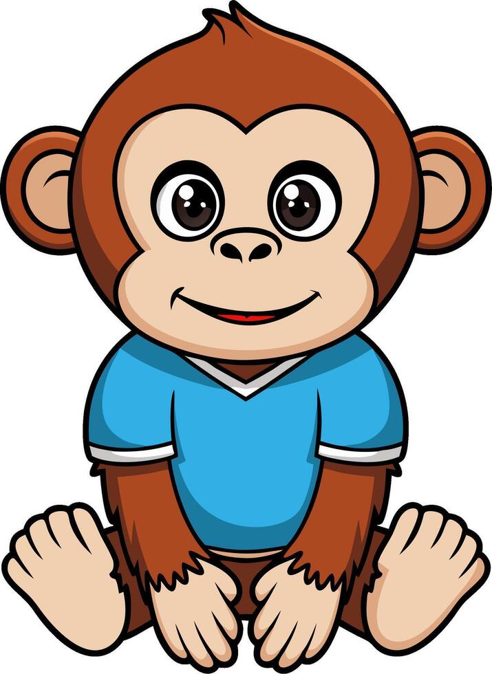 Cute Cartoon Monkey in Blue Shirt Art for Kids' Design and Learning vector
