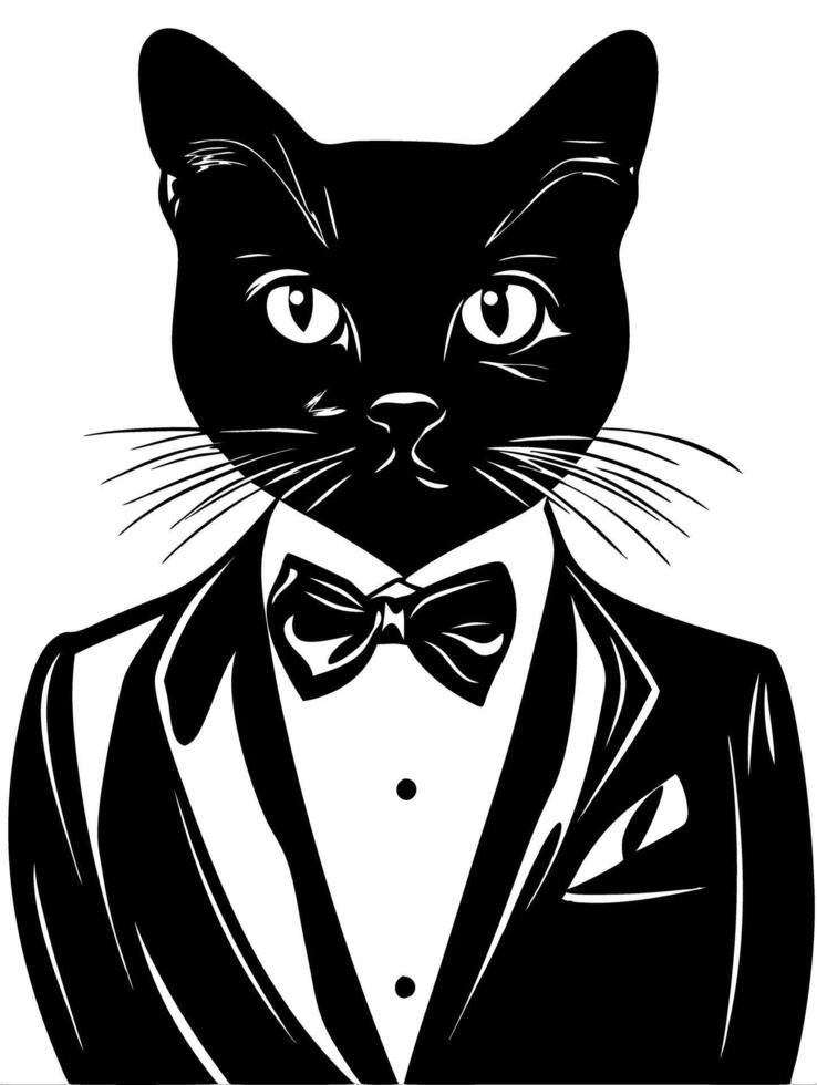 Elegant Cat in Tuxedo Black and White Art for Creative Design Projects vector
