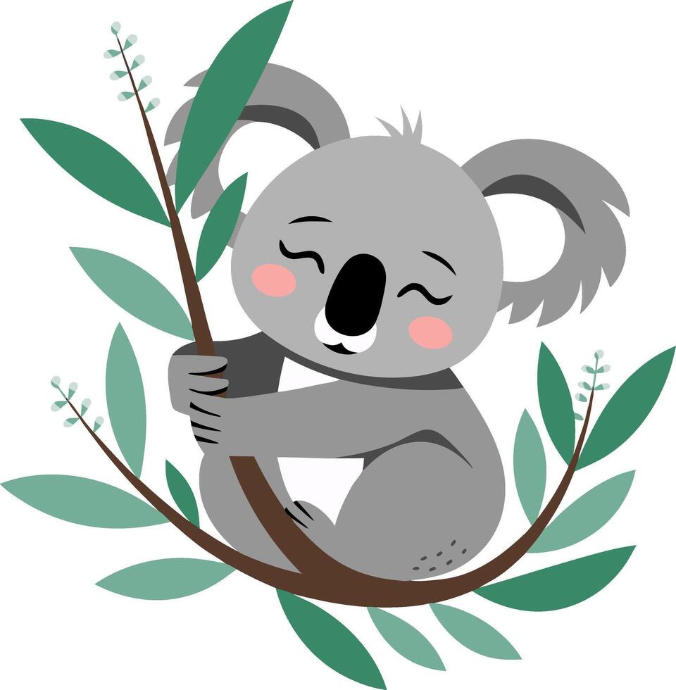 Cute Koala Hugging Tree Branch Illustration for Childrens Decor vector