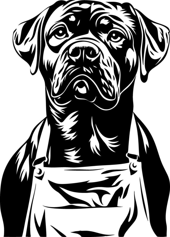 Detailed Black Dog Wearing Apron Art for Tattoo and Design Projects vector