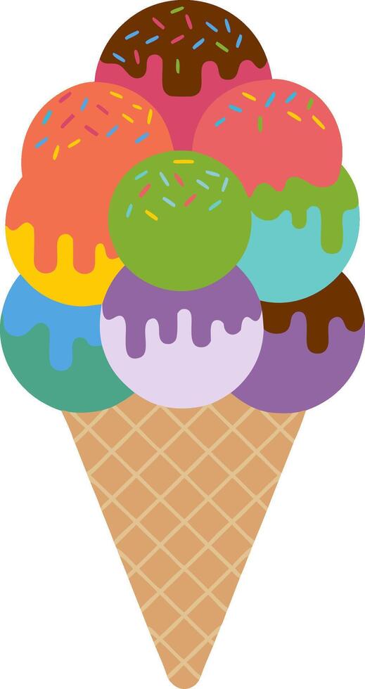 Colorful Ice Cream Cone Illustration with Multiple Scoops for Summer Designs vector
