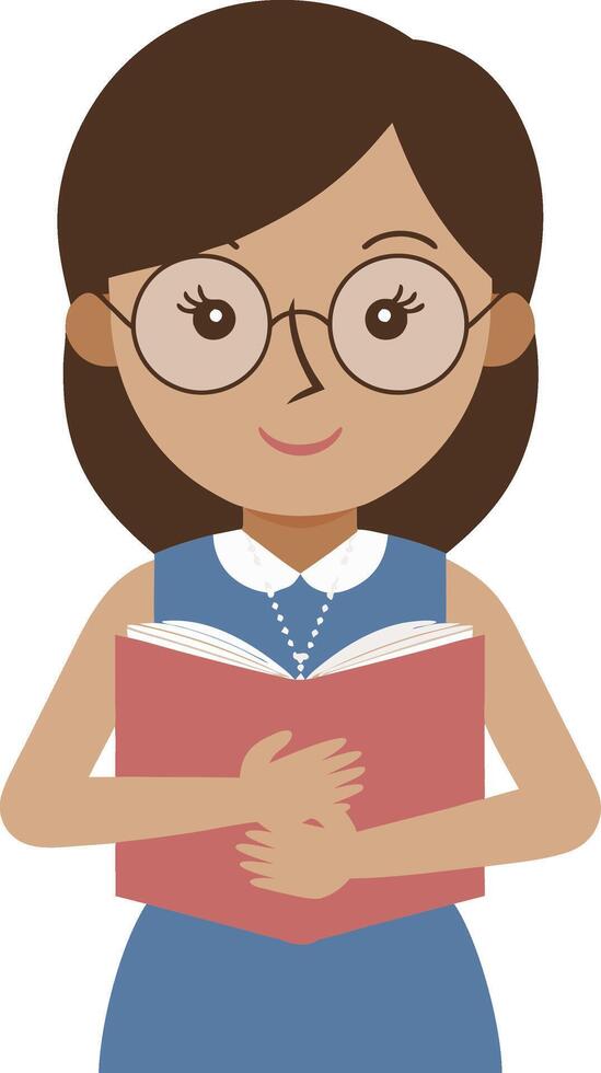 Cute Cartoon Girl Holding Book Education Learning Art vector