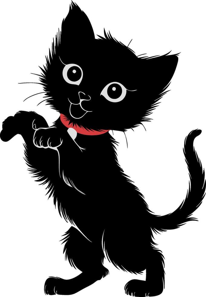 Cute Black Kitten with Red Collar Playful Illustration for Kids Decor vector