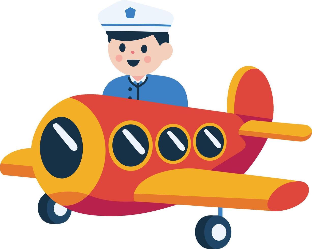Colorful Cartoon Pilot Flying Red Airplane Illustration for Kids vector